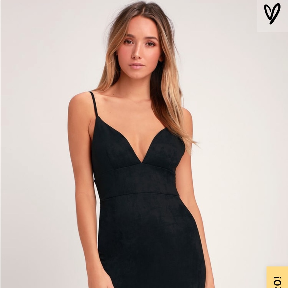 Lulus Dynamic Diva Black Suede Bodycon Midi Dress